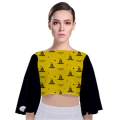 Gadsden Flag Don t Tread On Me Yellow And Black Pattern With American Stars Tie Back Butterfly Sleeve Chiffon Top
