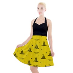Gadsden Flag Don t Tread On Me Yellow And Black Pattern With American Stars Halter Party Swing Dress 
