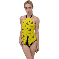 Gadsden Flag Don t Tread On Me Yellow And Black Pattern With American Stars Go With The Flow One Piece Swimsuit