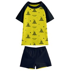 Gadsden Flag Don t Tread On Me Yellow And Black Pattern With American Stars Kids  Swim Tee And Shorts Set