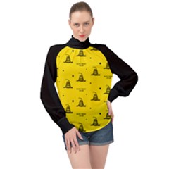 Gadsden Flag Don t Tread On Me Yellow And Black Pattern With American Stars High Neck Long Sleeve Chiffon Top by snek