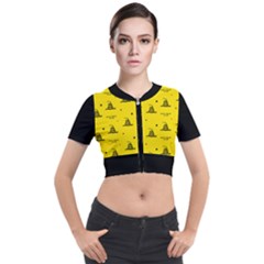 Gadsden Flag Don t Tread On Me Yellow And Black Pattern With American Stars Short Sleeve Cropped Jacket by snek