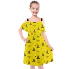 Gadsden Flag Don t Tread On Me Yellow And Black Pattern With American Stars Kids  Cut Out Shoulders Chiffon Dress