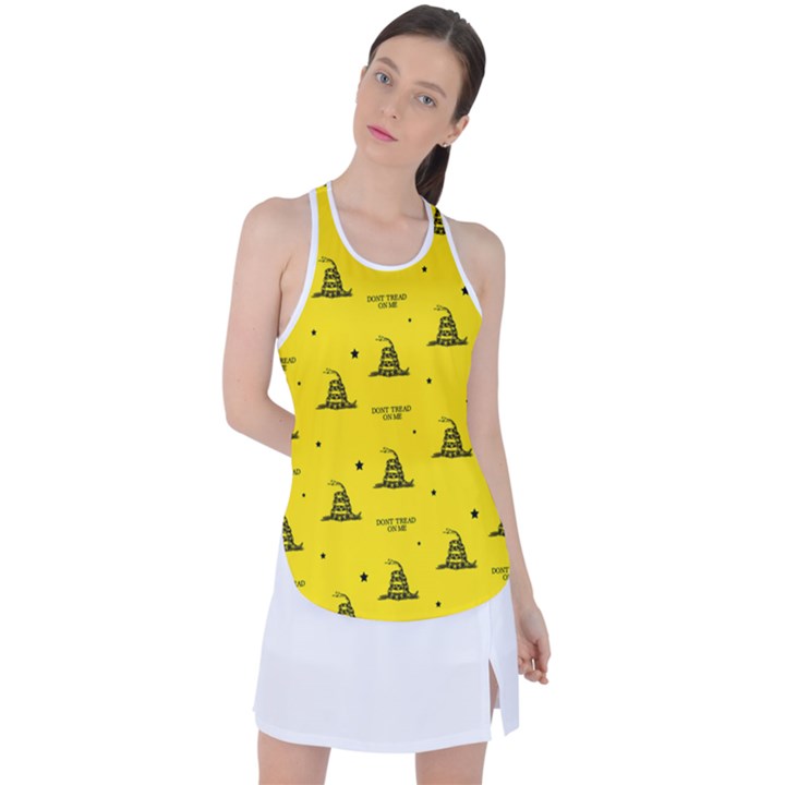 Gadsden Flag Don t tread on me Yellow and Black Pattern with american stars Racer Back Mesh Tank Top
