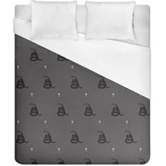 Gadsden Flag Don t Tread On Me Black And Gray Snake And Metal Gothic Crosses Duvet Cover (california King Size) by snek