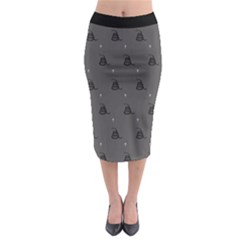 Gadsden Flag Don t Tread On Me Black And Gray Snake And Metal Gothic Crosses Midi Pencil Skirt by snek