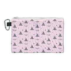 Gadsden Flag Don t Tread On Me Light Pink And Black Pattern With American Stars Canvas Cosmetic Bag (large) by snek