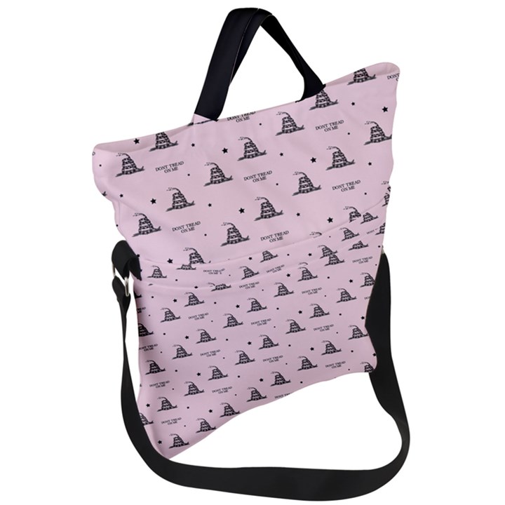 Gadsden Flag Don t tread on me Light Pink and Black Pattern with american stars Fold Over Handle Tote Bag