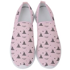 Gadsden Flag Don t Tread On Me Light Pink And Black Pattern With American Stars Men s Slip On Sneakers