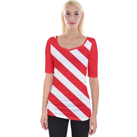 Candy Cane Red White Line Stripes Pattern Peppermint Christmas Delicious Design Wide Neckline Tee by genx