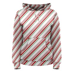 White Candy Cane Pattern With Red And Thin Green Festive Christmas Stripes Women s Pullover Hoodie by genx