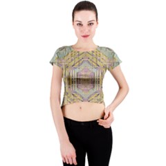 Temple Of Wood With A Touch Of Japan Crew Neck Crop Top by pepitasart