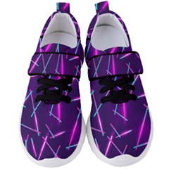 Retrowave Aesthetic Vaporwave Retro Memphis Pattern 80s Design Geometric Shapes Futurist Purple Pink Blue Neon Light Women s Velcro Strap Shoes by genx