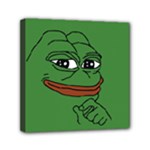 Pepe The Frog Smug face with smile and hand on chin meme Kekistan all over print green Mini Canvas 6  x 6  (Stretched)
