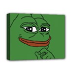 Pepe The Frog Smug face with smile and hand on chin meme Kekistan all over print green Deluxe Canvas 14  x 11  (Stretched)