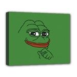 Pepe The Frog Smug face with smile and hand on chin meme Kekistan all over print green Deluxe Canvas 20  x 16  (Stretched)