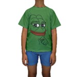 Pepe The Frog Smug face with smile and hand on chin meme Kekistan all over print green Kids  Short Sleeve Swimwear