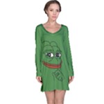 Pepe The Frog Smug face with smile and hand on chin meme Kekistan all over print green Long Sleeve Nightdress