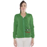 Pepe The Frog Smug face with smile and hand on chin meme Kekistan all over print green Women s Windbreaker
