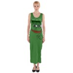 Pepe The Frog Smug face with smile and hand on chin meme Kekistan all over print green Fitted Maxi Dress