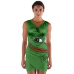 Pepe The Frog Smug face with smile and hand on chin meme Kekistan all over print green Wrap Front Bodycon Dress