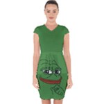 Pepe The Frog Smug face with smile and hand on chin meme Kekistan all over print green Capsleeve Drawstring Dress 