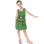 Pepe The Frog Smug face with smile and hand on chin meme Kekistan all over print green Kids  Sleeveless Dress