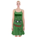 Pepe The Frog Smug face with smile and hand on chin meme Kekistan all over print green Spaghetti Strap Velvet Dress