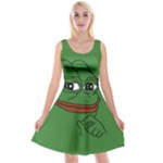 Pepe The Frog Smug face with smile and hand on chin meme Kekistan all over print green Reversible Velvet Sleeveless Dress