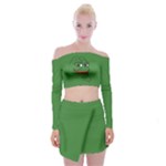 Pepe The Frog Smug face with smile and hand on chin meme Kekistan all over print green Off Shoulder Top with Mini Skirt Set