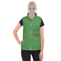 Pepe The Frog Smug Face With Smile And Hand On Chin Meme Kekistan All Over Print Green Women s Button Up Vest by snek