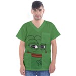 Pepe The Frog Smug face with smile and hand on chin meme Kekistan all over print green Men s V-Neck Scrub Top
