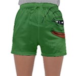 Pepe The Frog Smug face with smile and hand on chin meme Kekistan all over print green Sleepwear Shorts