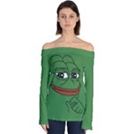 Pepe The Frog Smug face with smile and hand on chin meme Kekistan all over print green Off Shoulder Long Sleeve Top