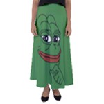 Pepe The Frog Smug face with smile and hand on chin meme Kekistan all over print green Flared Maxi Skirt