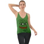 Pepe The Frog Smug face with smile and hand on chin meme Kekistan all over print green Chiffon Cami