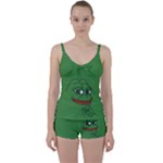 Pepe The Frog Smug face with smile and hand on chin meme Kekistan all over print green Tie Front Two Piece Tankini