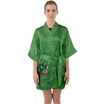 Pepe The Frog Smug face with smile and hand on chin meme Kekistan all over print green Half Sleeve Satin Kimono 
