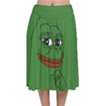 Pepe The Frog Smug face with smile and hand on chin meme Kekistan all over print green Velvet Flared Midi Skirt