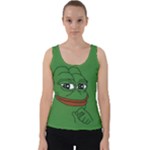 Pepe The Frog Smug face with smile and hand on chin meme Kekistan all over print green Velvet Tank Top