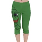 Pepe The Frog Smug face with smile and hand on chin meme Kekistan all over print green Velvet Capri Leggings 