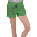 Pepe The Frog Smug face with smile and hand on chin meme Kekistan all over print green Women s Velour Lounge Shorts