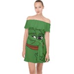 Pepe The Frog Smug face with smile and hand on chin meme Kekistan all over print green Off Shoulder Chiffon Dress