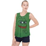 Pepe The Frog Smug face with smile and hand on chin meme Kekistan all over print green Bubble Hem Chiffon Tank Top