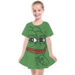 Pepe The Frog Smug face with smile and hand on chin meme Kekistan all over print green Kids  Smock Dress