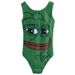 Pepe The Frog Smug face with smile and hand on chin meme Kekistan all over print green Kids  Cut-Out Back One Piece Swimsuit