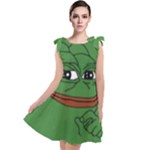 Pepe The Frog Smug face with smile and hand on chin meme Kekistan all over print green Tie Up Tunic Dress