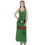 Pepe The Frog Smug face with smile and hand on chin meme Kekistan all over print green Sleeveless Velour Maxi Dress