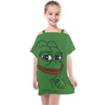 Pepe The Frog Smug face with smile and hand on chin meme Kekistan all over print green Kids  One Piece Chiffon Dress