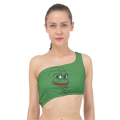 Pepe The Frog Smug Face With Smile And Hand On Chin Meme Kekistan All Over Print Green Spliced Up Bikini Top  by snek